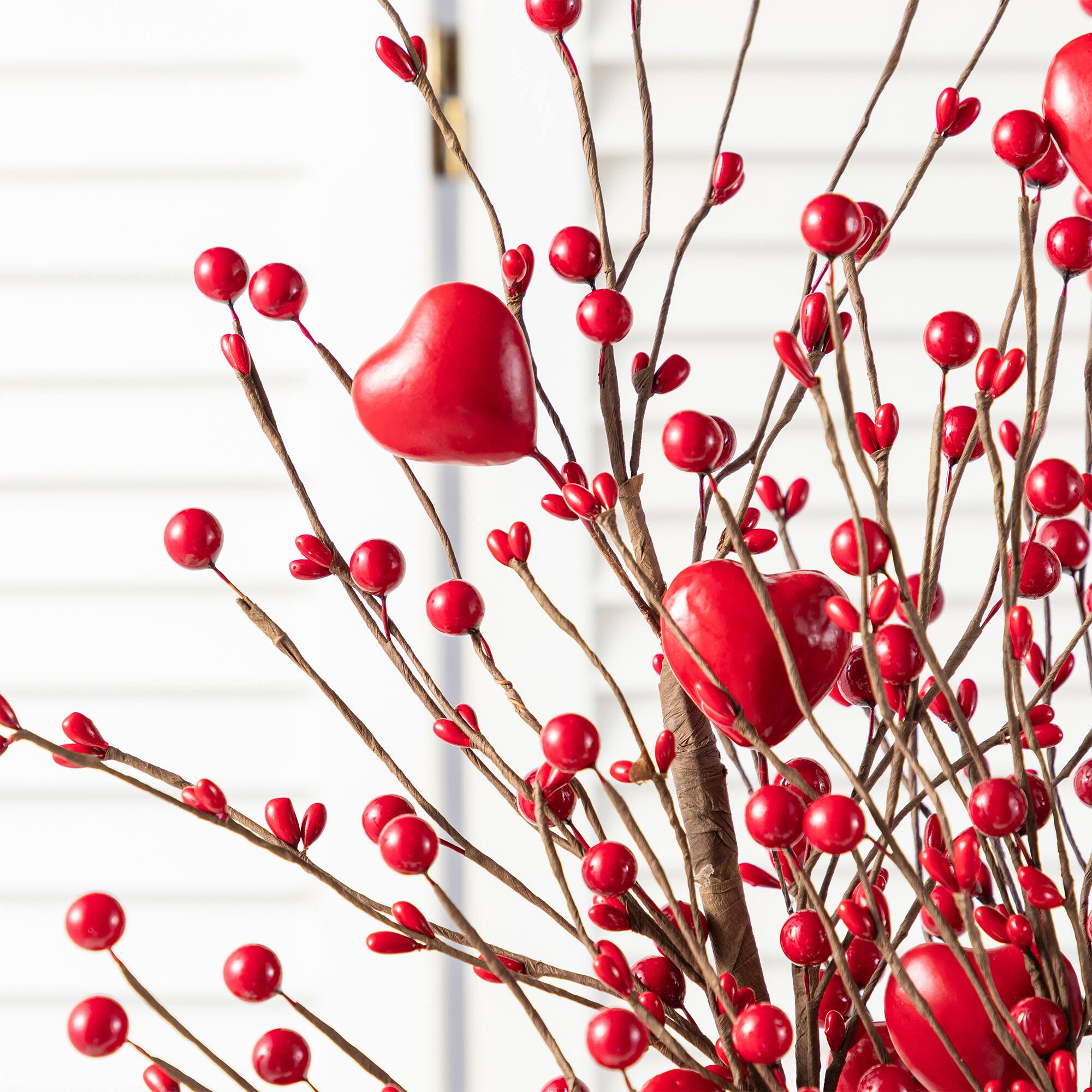 Glitzhome® 28" Valentine's Red Berry &Heart Picks Set